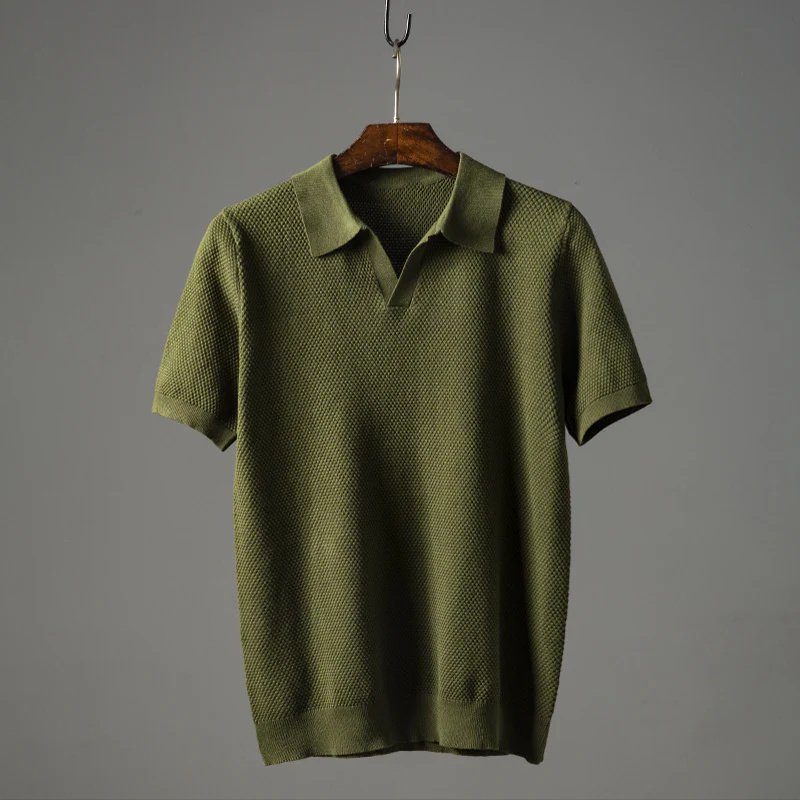 Men's V Knit Lapel Short Sleeve Top - Image 9