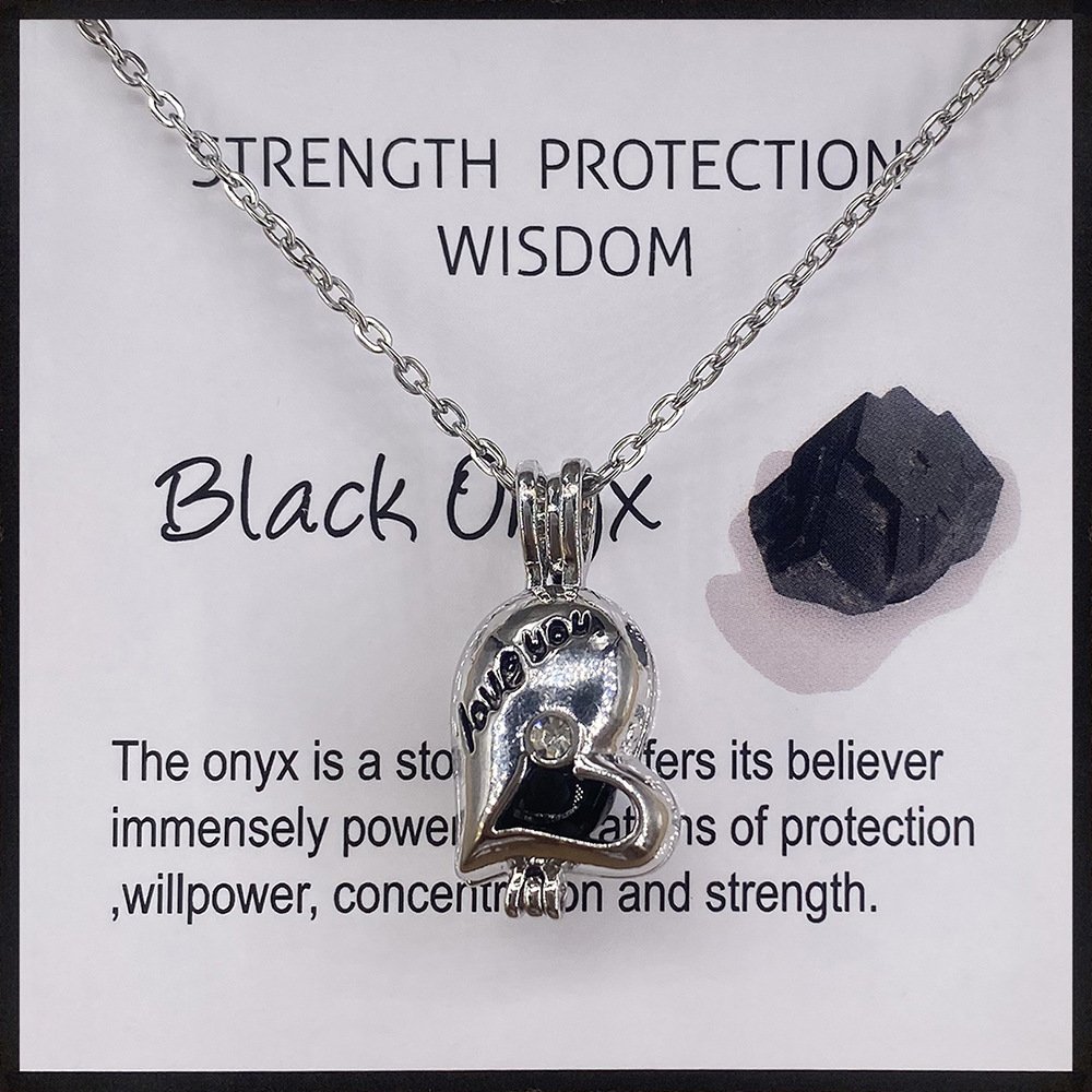 Natural Stone Card Necklace Can Be Opened And Closed Cage Love Gem Pendant - Image 7