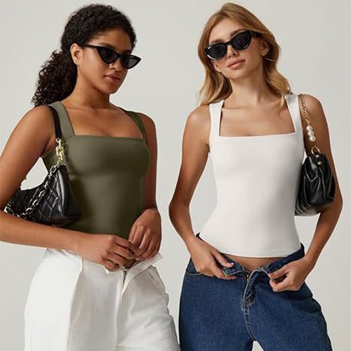 Summer Square-neck Tank Vest Ins Fashion Slim Solid Sleeveless Tops For Women Clothing - Image 6
