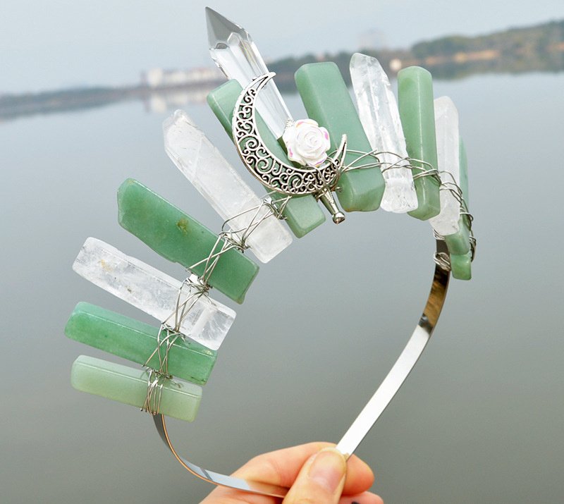 Natural Crystal Column Handmade Crown Hair Accessories - Image 4