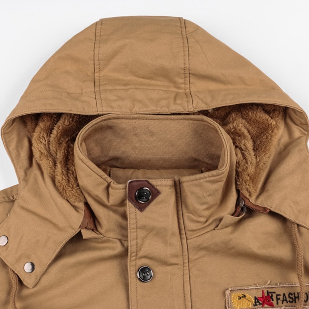 Winter Zip-up Coat Warm Thickened Detachable Hooded Jacket Multi-pocket Button Drawstring Long Sleeve Tops Men's Cargo Clothing - Image 3