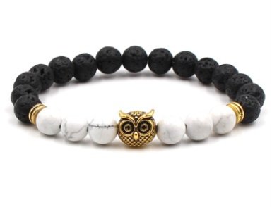 Foreign trade AliExpress best selling 8mm natural stone black lava volcanic stone bracelet gold alloy owl bracelet - Image 8