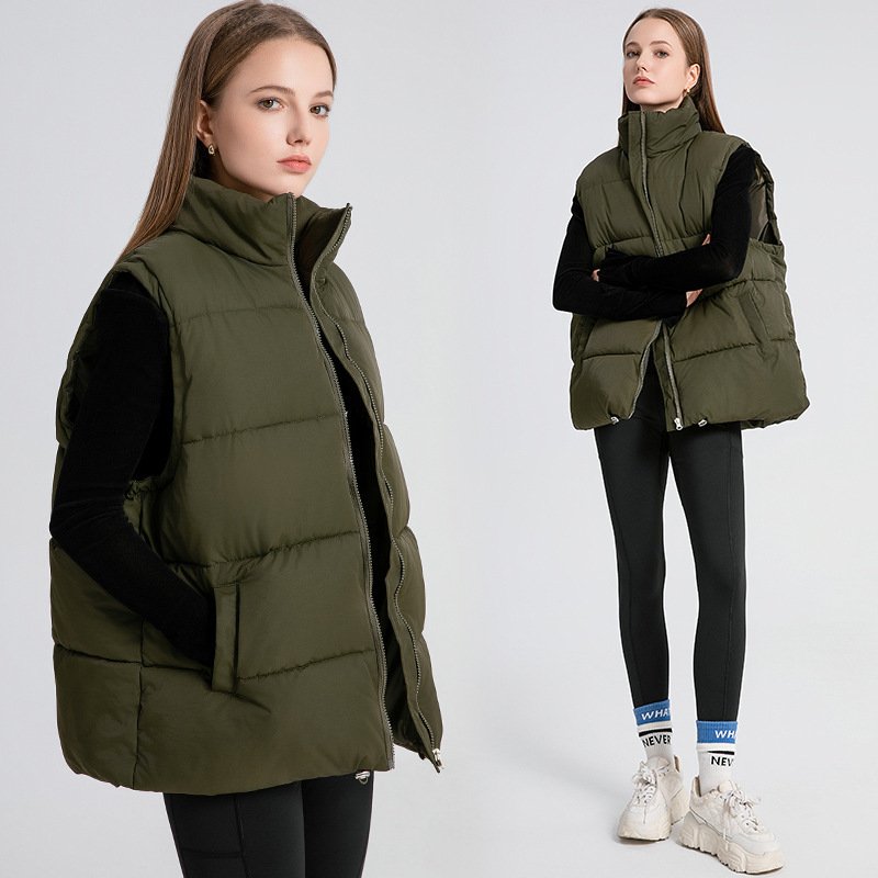 Women's Sleeveless Mid-length Stand-up Collar Thermal Down Cotton Thickened Vest - Image 4