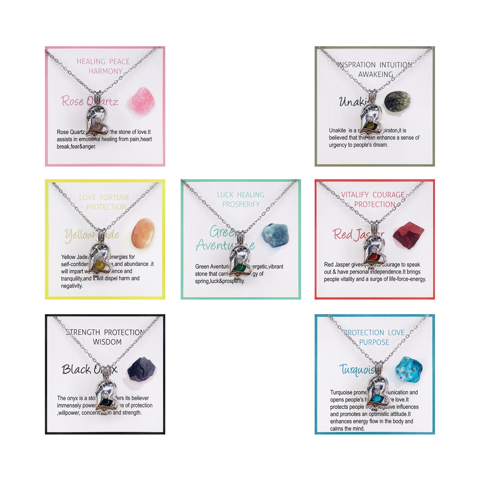 Natural Stone Card Necklace Can Be Opened And Closed Cage Love Gem Pendant - Image 2