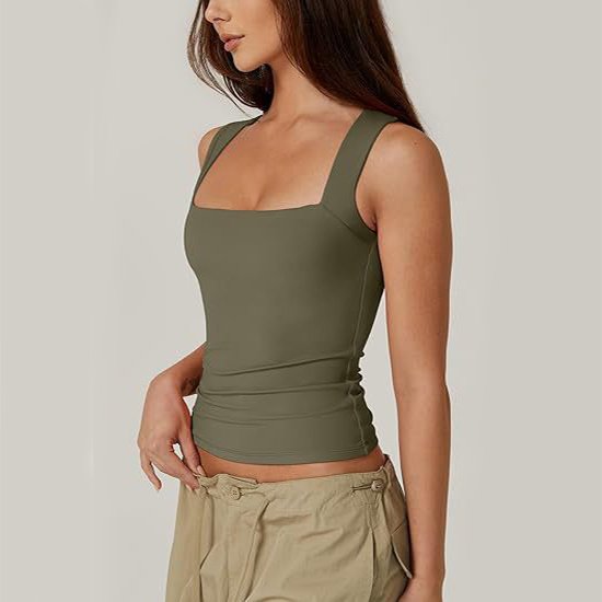 Summer Square-neck Tank Vest Ins Fashion Slim Solid Sleeveless Tops For Women Clothing - Image 3