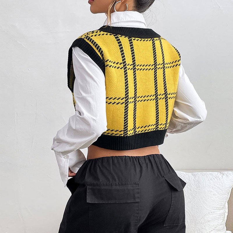 Women's V-neck Plaid Waistcoat - Image 4