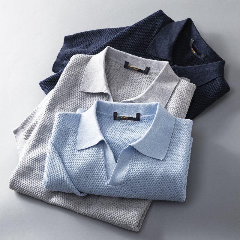 Men's V Knit Lapel Short Sleeve Top - Image 5