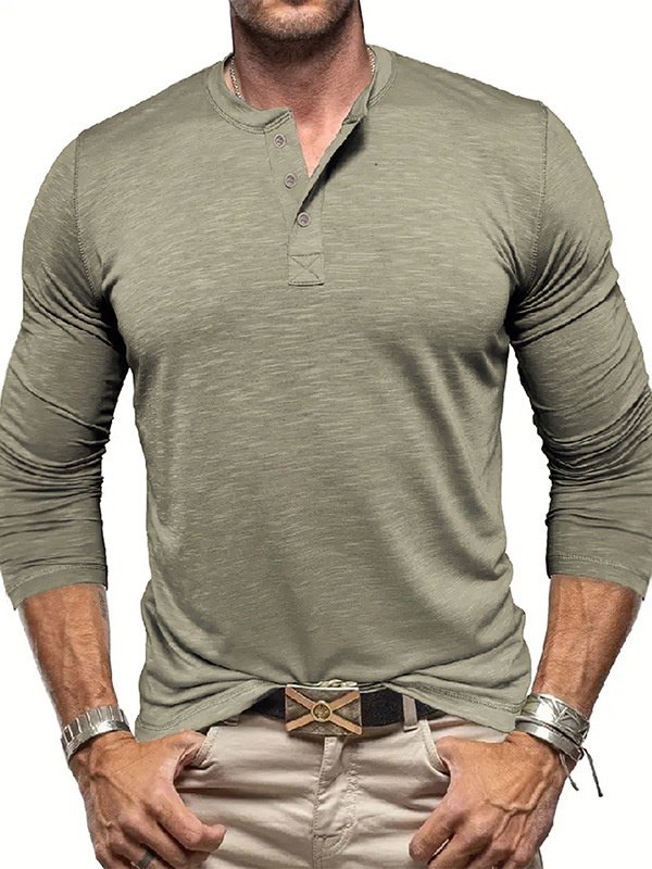 Men's Long-sleeved Henry Collar T-shirt - Image 10