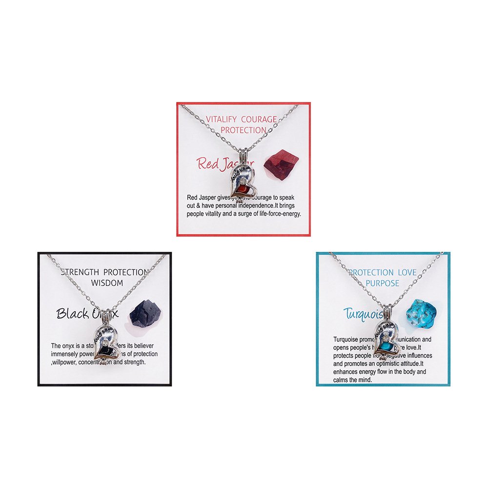 Natural Stone Card Necklace Can Be Opened And Closed Cage Love Gem Pendant - Image 10