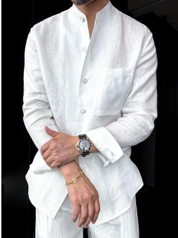 Men's Mandarin Collar Long-Sleeve Shirt - Image 9