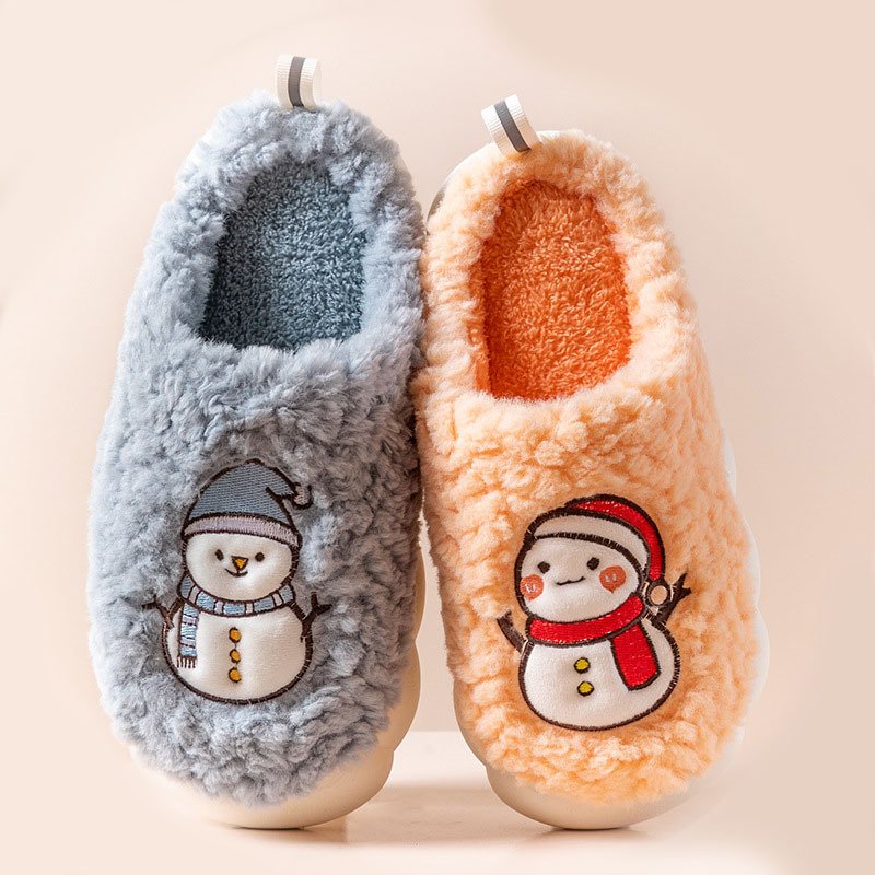 Cute Snowman Slippers Winter Indoor Household Warm Plush Thick-Soled Anti-slip Couple Home Slipper Soft Floor Bedroom House Shoes - Image 8
