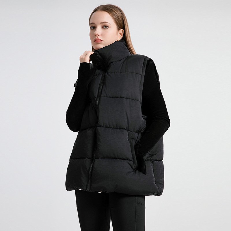 Women's Sleeveless Mid-length Stand-up Collar Thermal Down Cotton Thickened Vest - Image 7