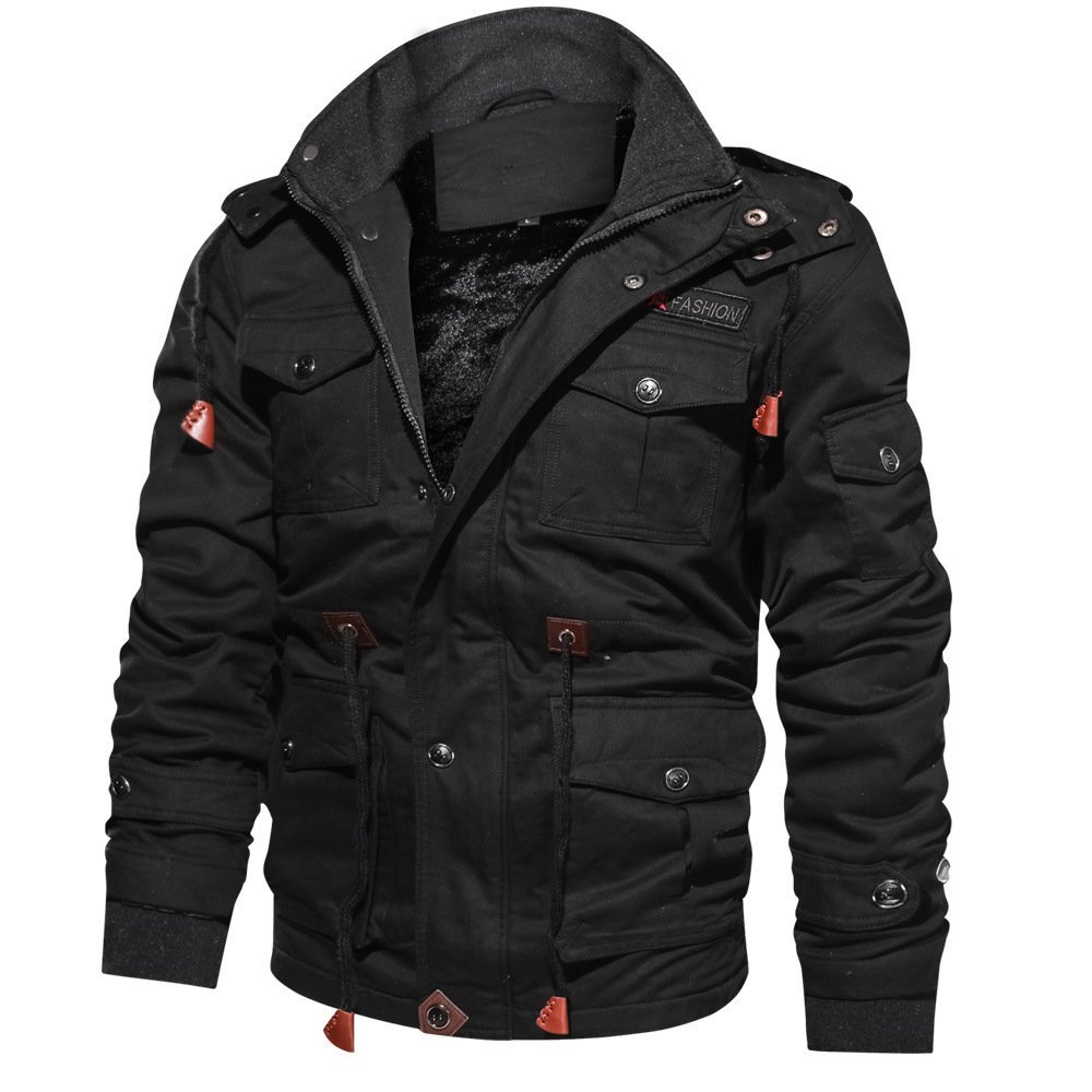 Winter Zip-up Coat Warm Thickened Detachable Hooded Jacket Multi-pocket Button Drawstring Long Sleeve Tops Men's Cargo Clothing - Image 9