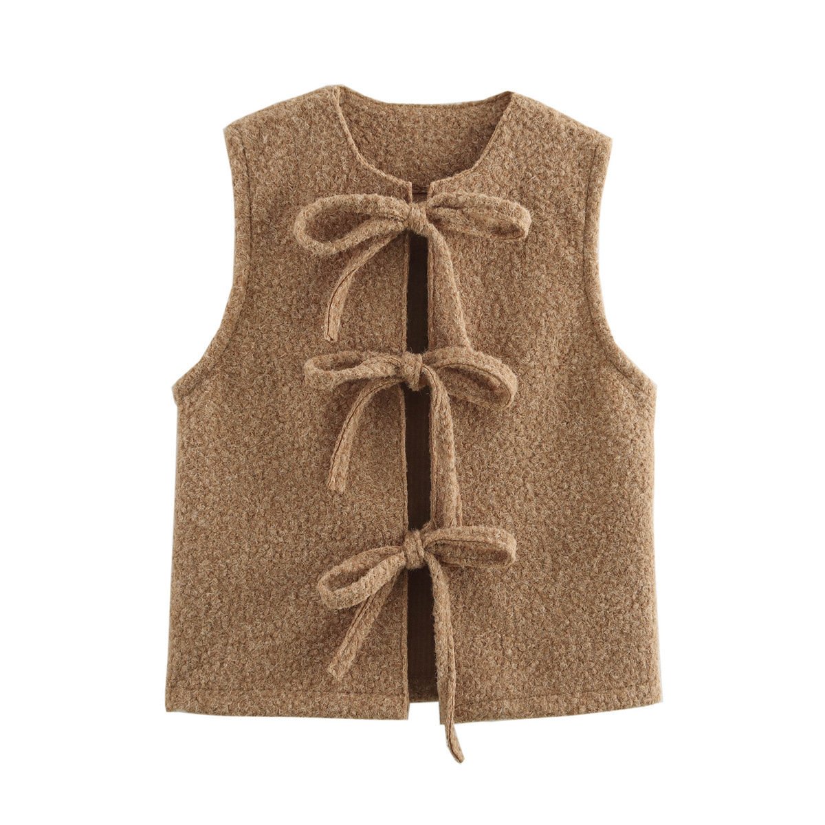 European And American Autumn And Winter New Wool Quality Bowknot Decoration Vest Coat Women's Clothing - Image 5