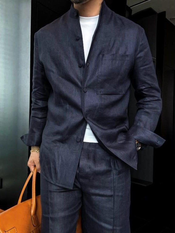 Men's Mandarin Collar Long-Sleeve Shirt
