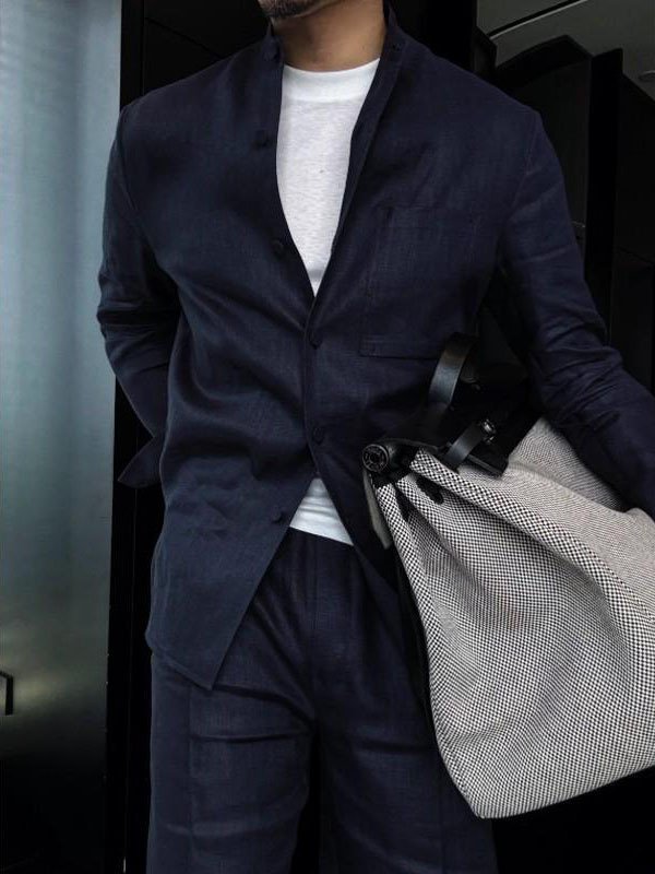 Men's Mandarin Collar Long-Sleeve Shirt - Image 5