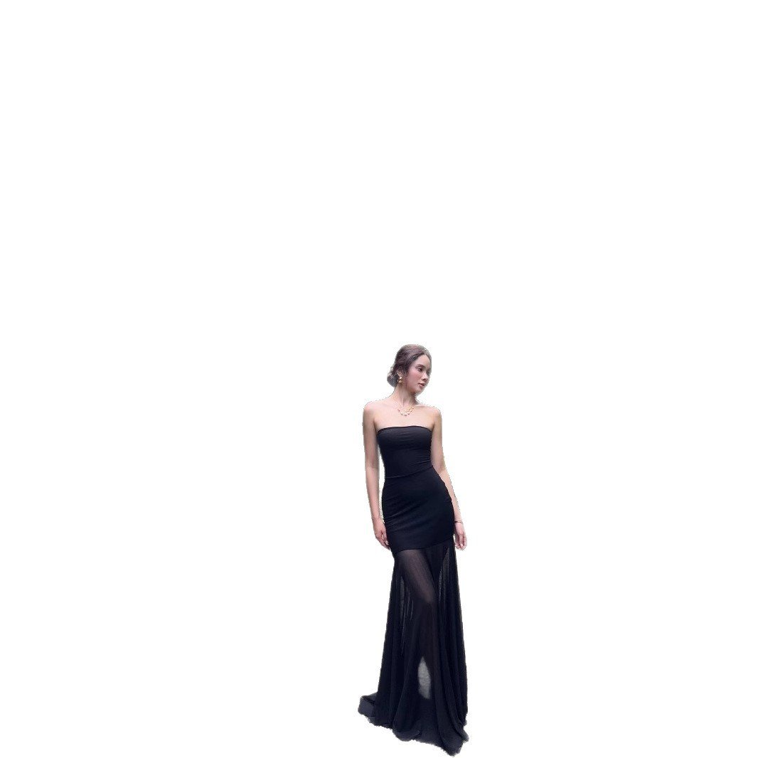 Solid Color Chest-wrapped Mesh Dress Sleeveless - Image 4