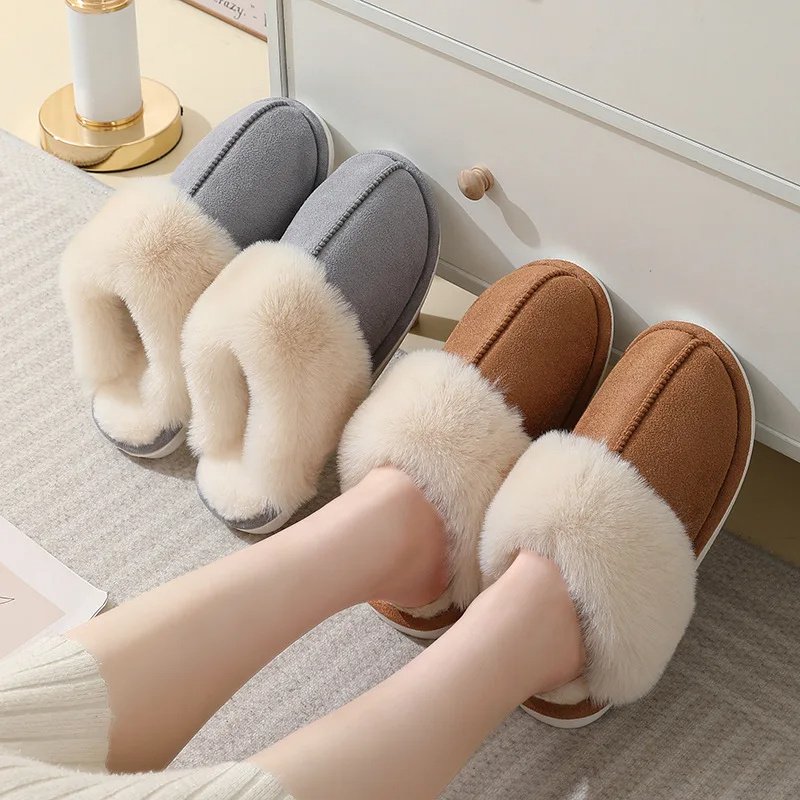 Winter Warm Plush Home Slippers Indoor Fur Slippers Women Soft Lined Cotton Shoes Comfy Non-Slip Bedroom Fuzzy House Shoes Women Couple - Image 4