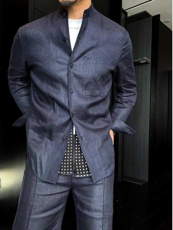 Men's Mandarin Collar Long-Sleeve Shirt - Image 7