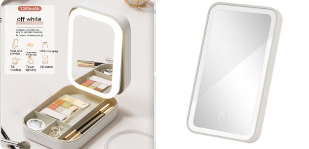 Makeup Storage Box With LED Light Mirror Portable Travel Makeup Cosmetics Storage Box Touch Light Storage Organizer - Image 8