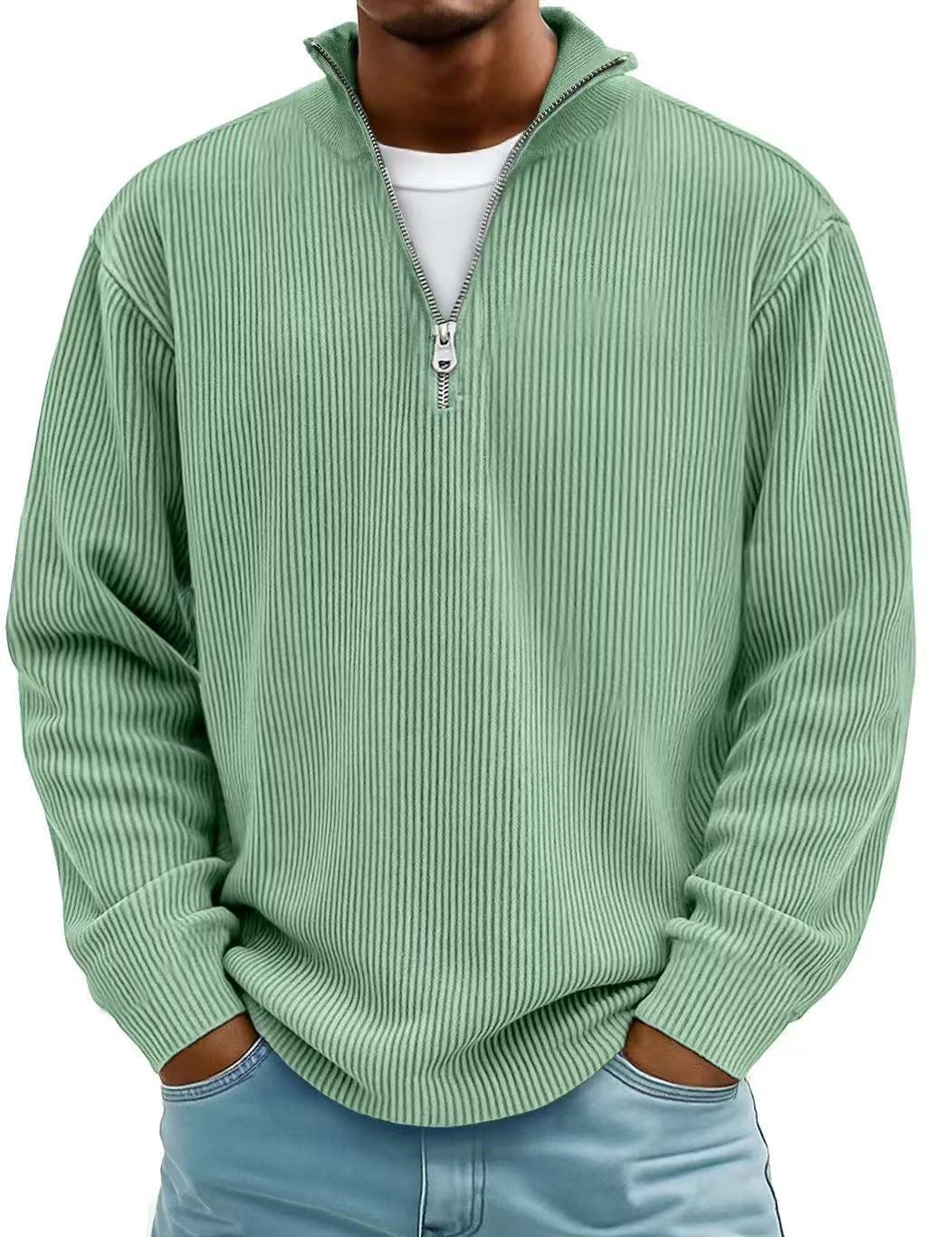 Corduroy Zipper Stand Collar Sweatshirt Fashion Warm Solid Color Long Sleeve Top Men's Casual Polo Shirt Clothing - Image 10
