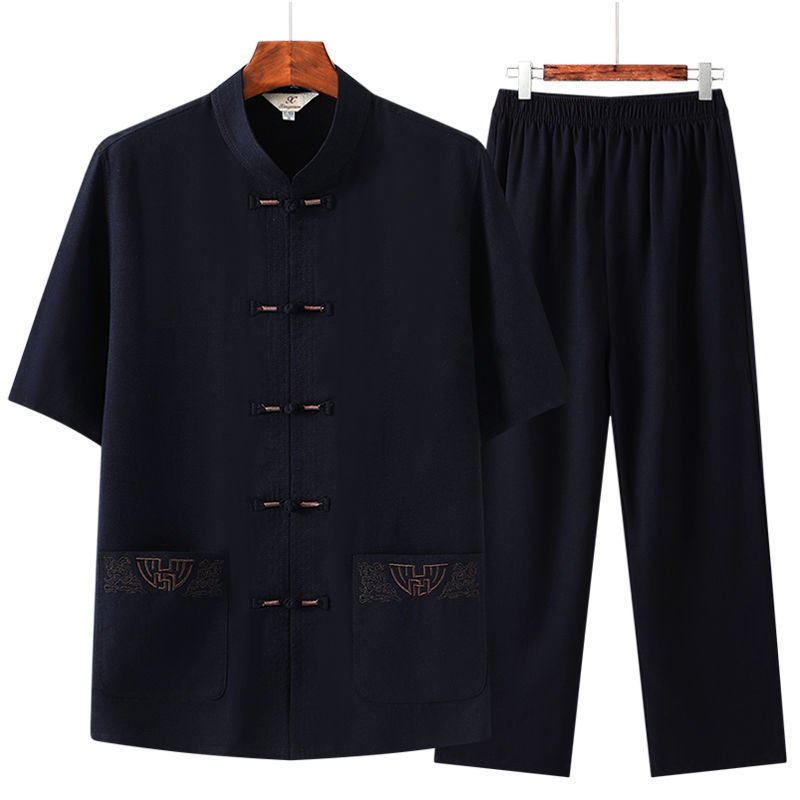 Mens Casual Summer Short-sleeve Ice-silk Shirt And Pants Set - Image 3