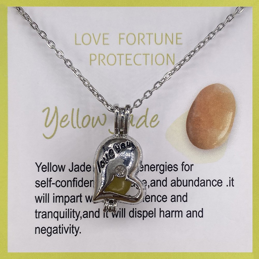 Natural Stone Card Necklace Can Be Opened And Closed Cage Love Gem Pendant - Image 5