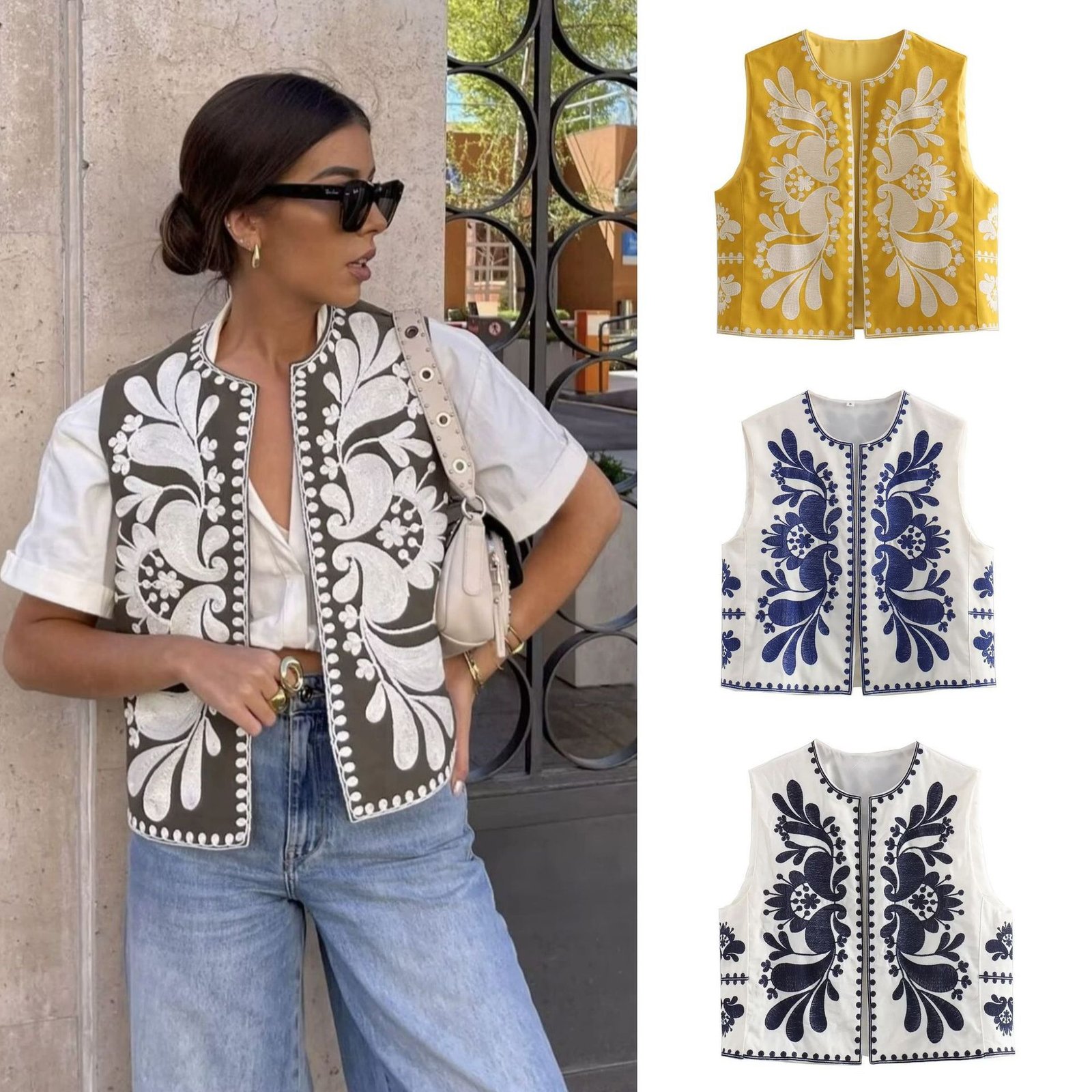 European And American Women's Clothing Sleeveless Embroidered Vest Women's Top - Image 2