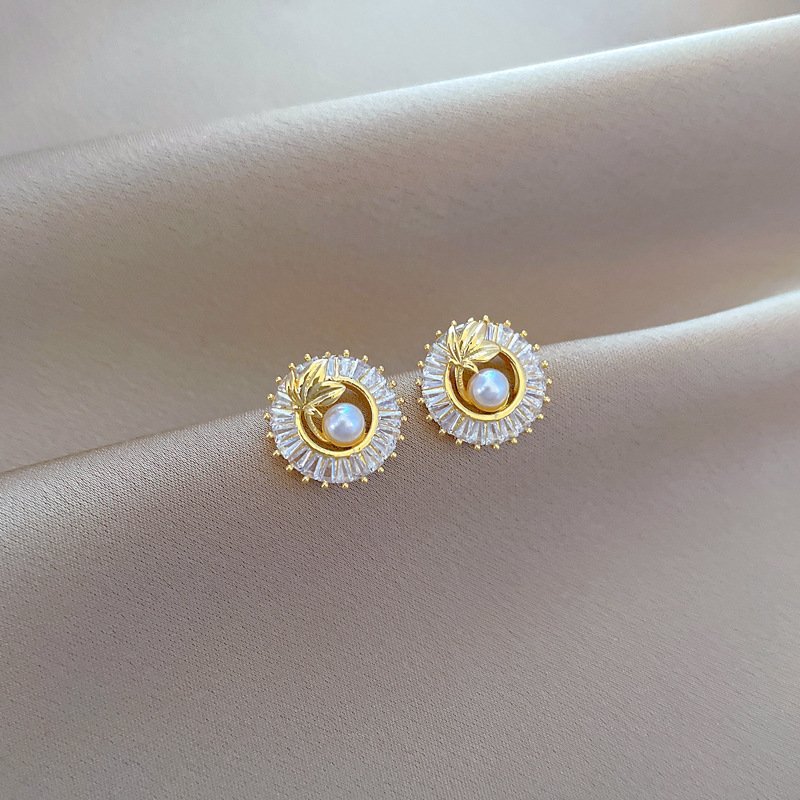 Fashion Jewelry Square Full Diamond Personalized Round Ring Leaves Necklace And Earrings Suite - Image 5