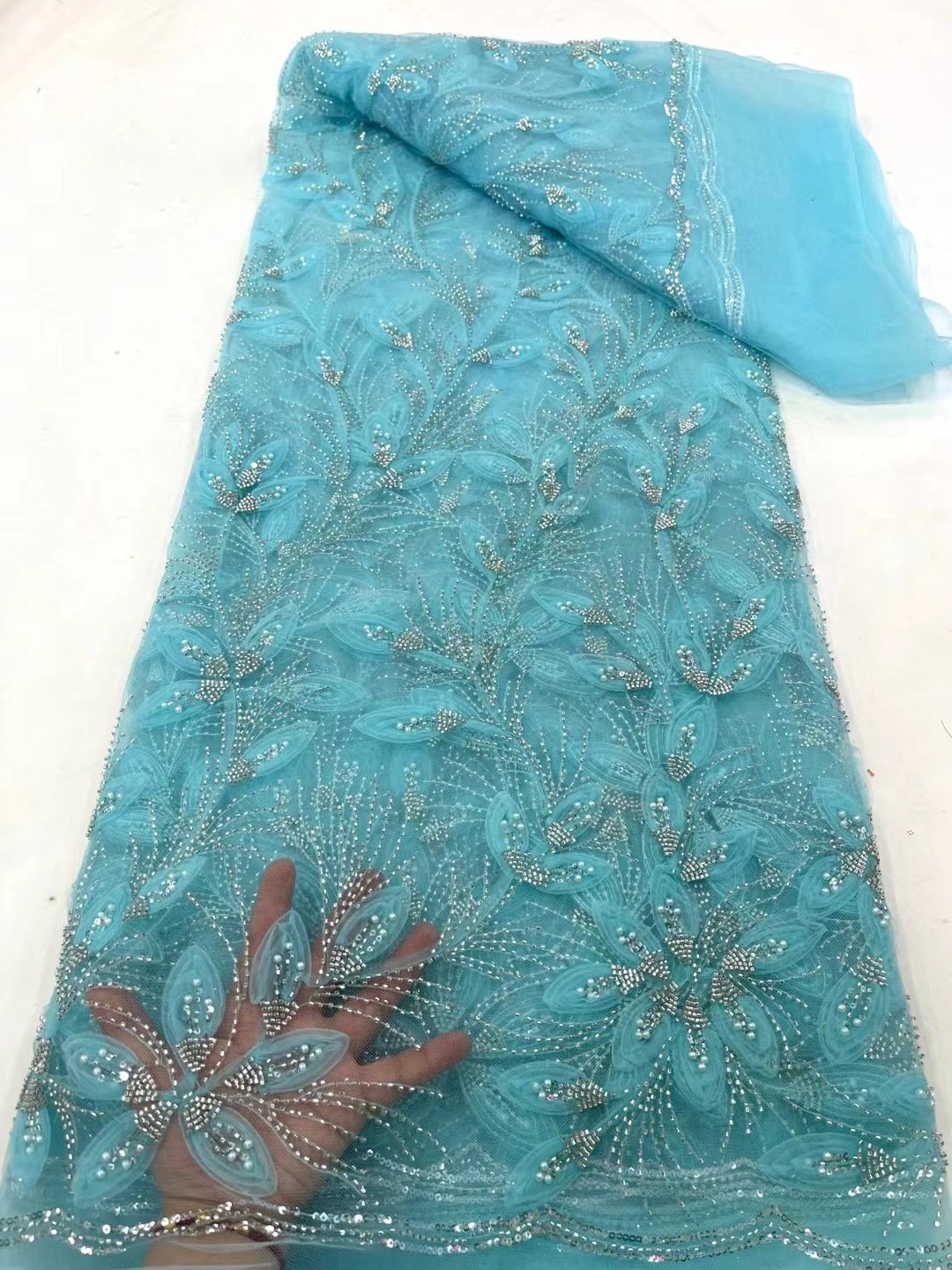 Ribbon Flower Beaded Tulle Lace Fabric Cocktail Party Occasion Evening Dress Embroidered Cloth Lace - Image 9