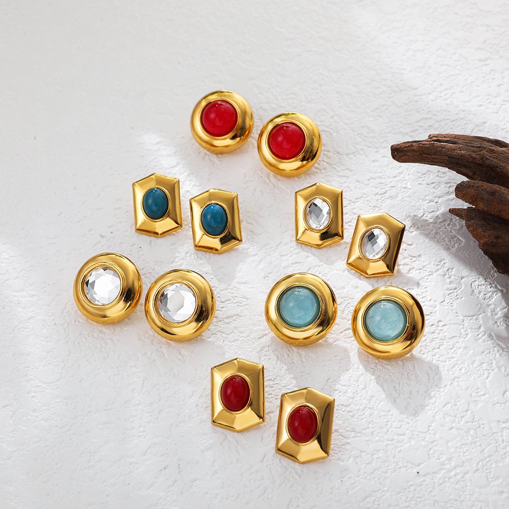 Middle Ancient Gem Opal Big Ear Stud Natural Stone Atmosphere