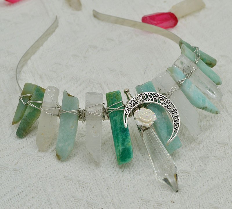 Natural Crystal Column Handmade Crown Hair Accessories - Image 5