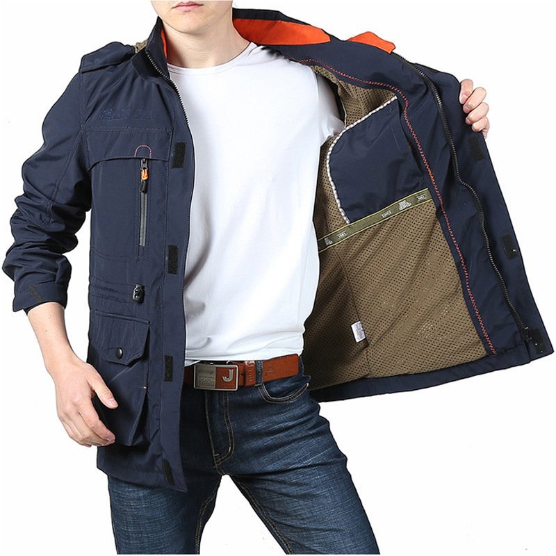 Men's Medium To Long Casual Outdoor Hooded Plus Size Jacket - Image 2