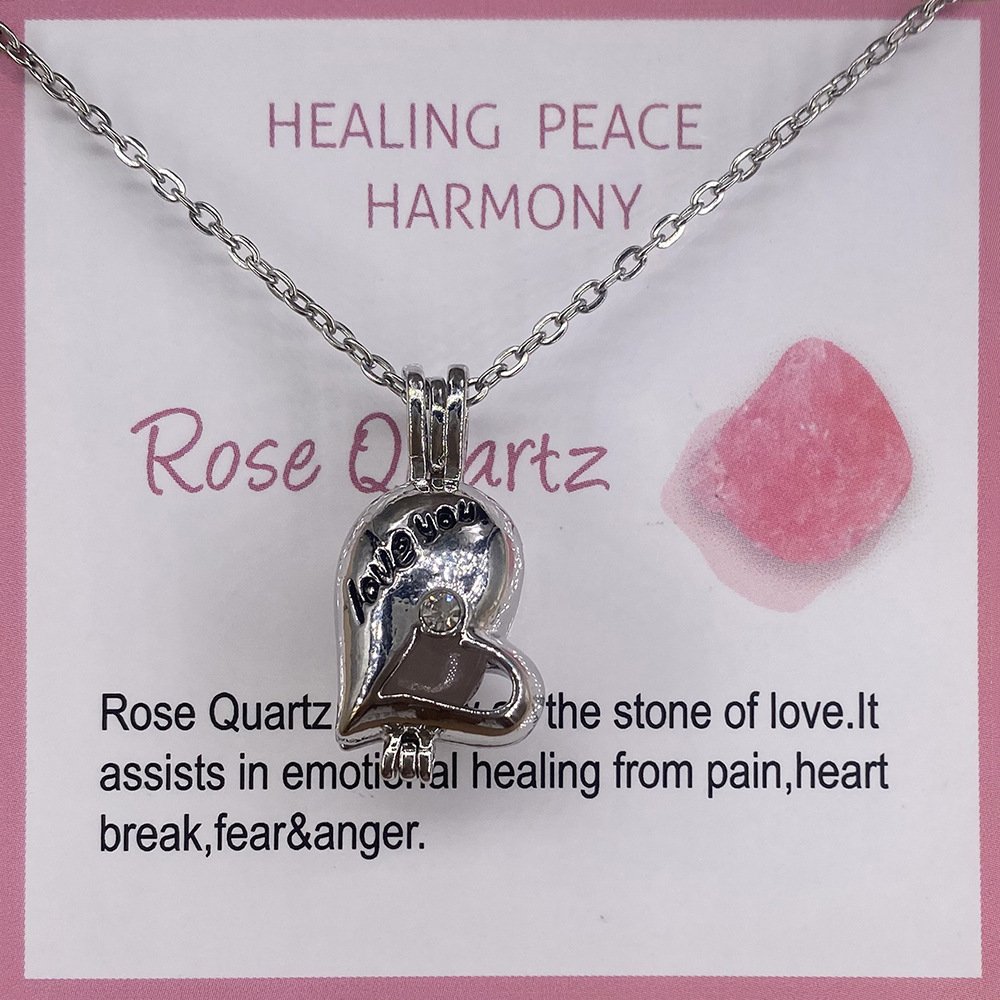 Natural Stone Card Necklace Can Be Opened And Closed Cage Love Gem Pendant - Image 8