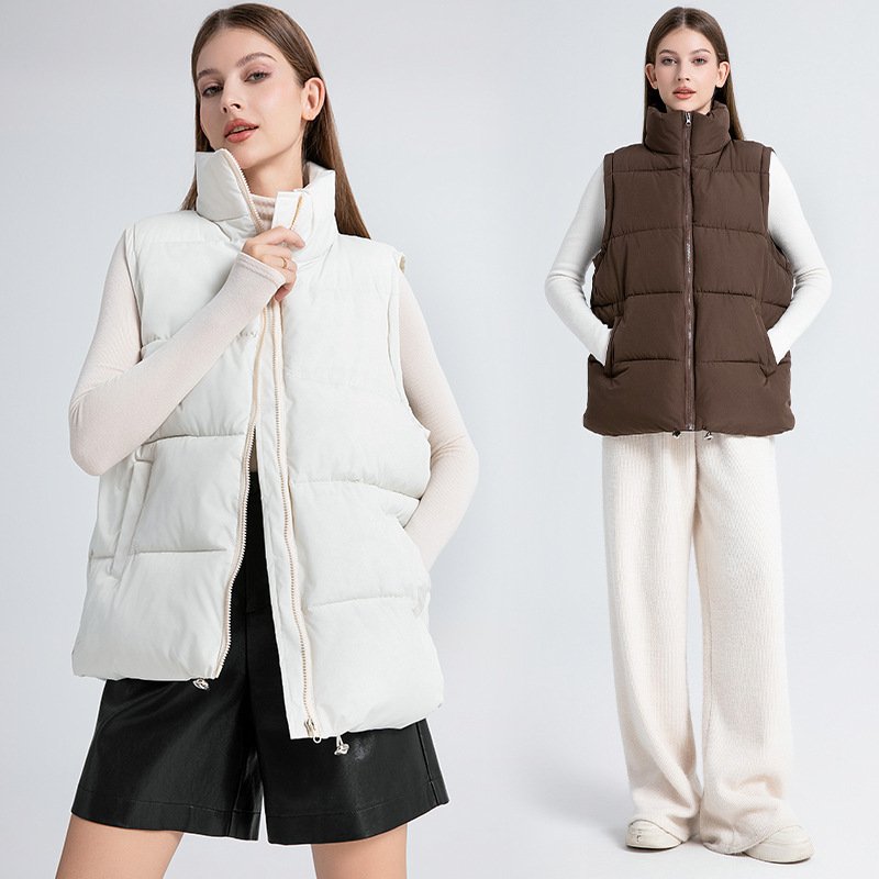 Women's Sleeveless Mid-length Stand-up Collar Thermal Down Cotton Thickened Vest - Image 5