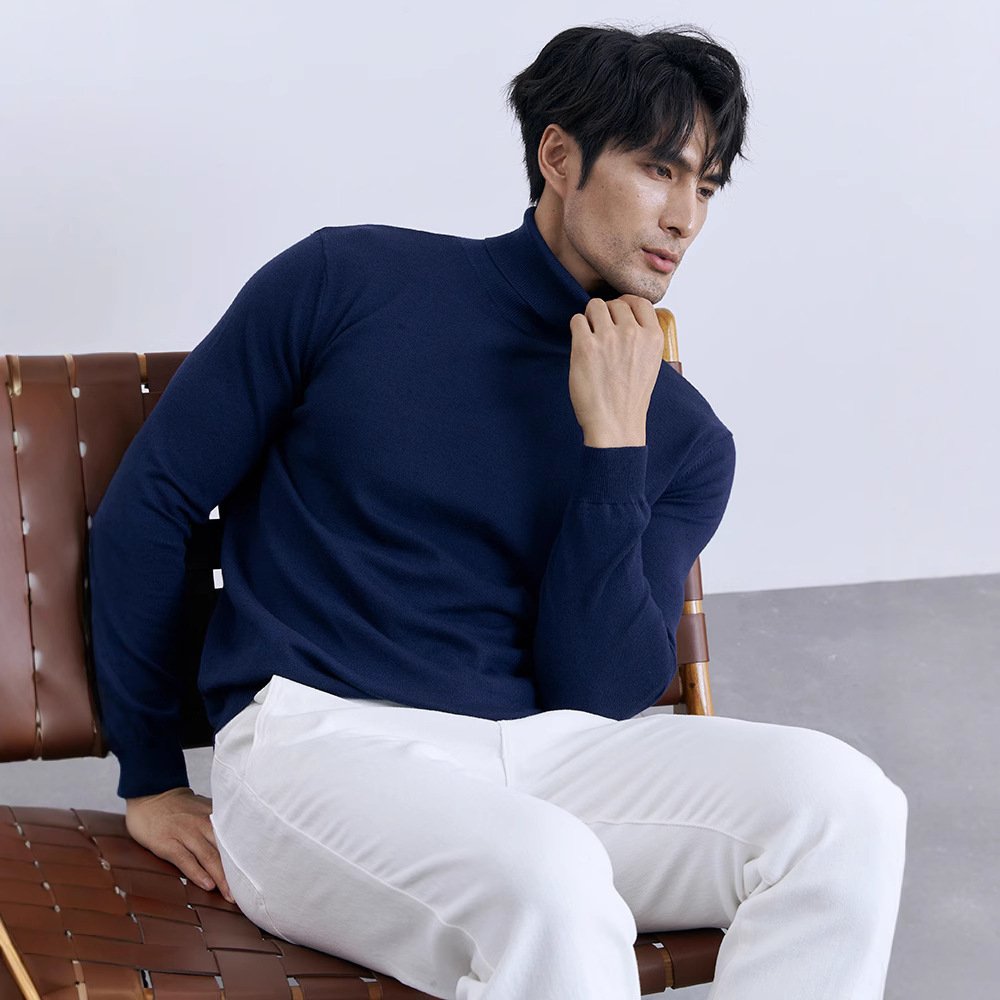 Turn-down Turtleneck Core-spun Knit Sweater For Men Rugged Style - Image 3