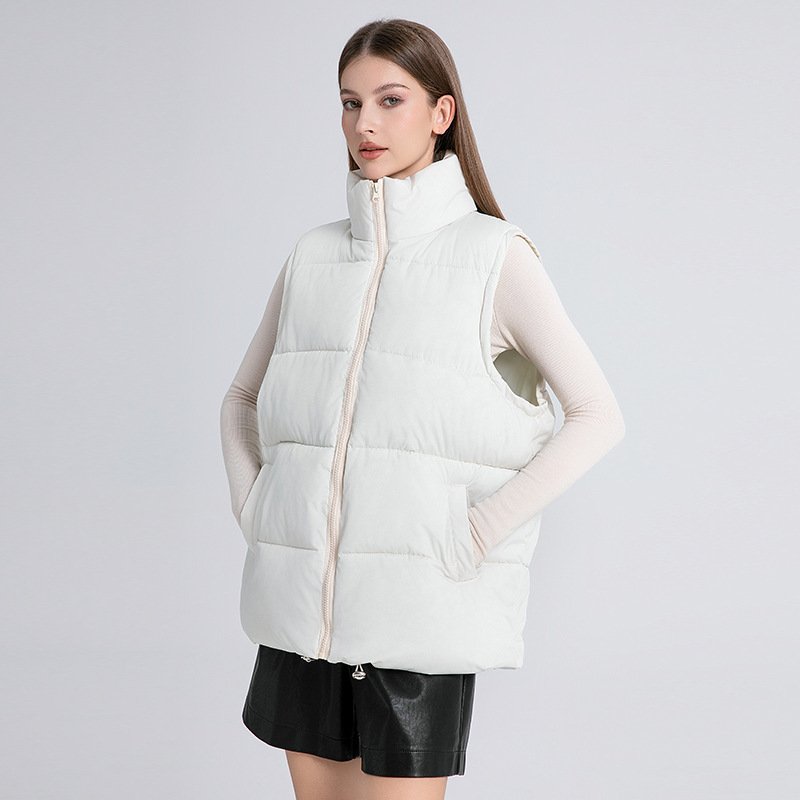 Women's Sleeveless Mid-length Stand-up Collar Thermal Down Cotton Thickened Vest - Image 6