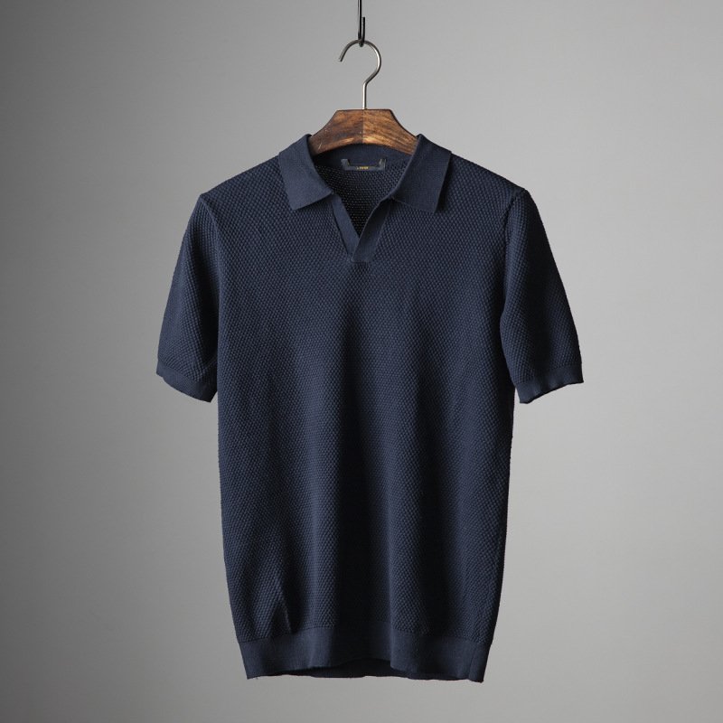 Men's V Knit Lapel Short Sleeve Top - Image 6