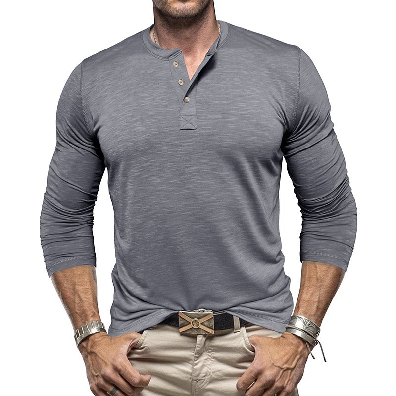 Men's Long-sleeved Henry Collar T-shirt - Image 7