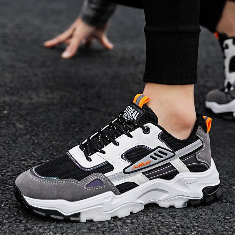 Black White Lace-up Sneakers Men Outdoor Breathable Csual Mesh Shoes Lightweight Running Sports Shoes - Image 4