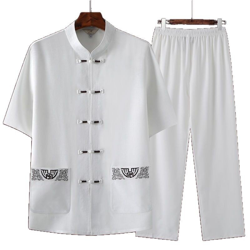 Mens Casual Summer Short-sleeve Ice-silk Shirt And Pants Set - Image 5
