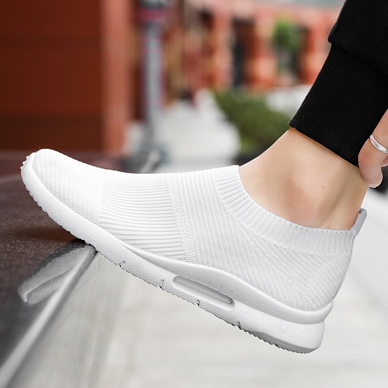 Flying Knit Sneakers Men's Mesh White Shoes Black Casual Sneakers - Image 4