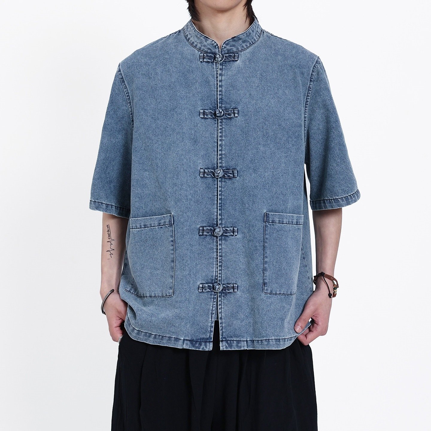 Mens Trendy HanfuTang Suit Shirt New Chinese Style Pre-washed