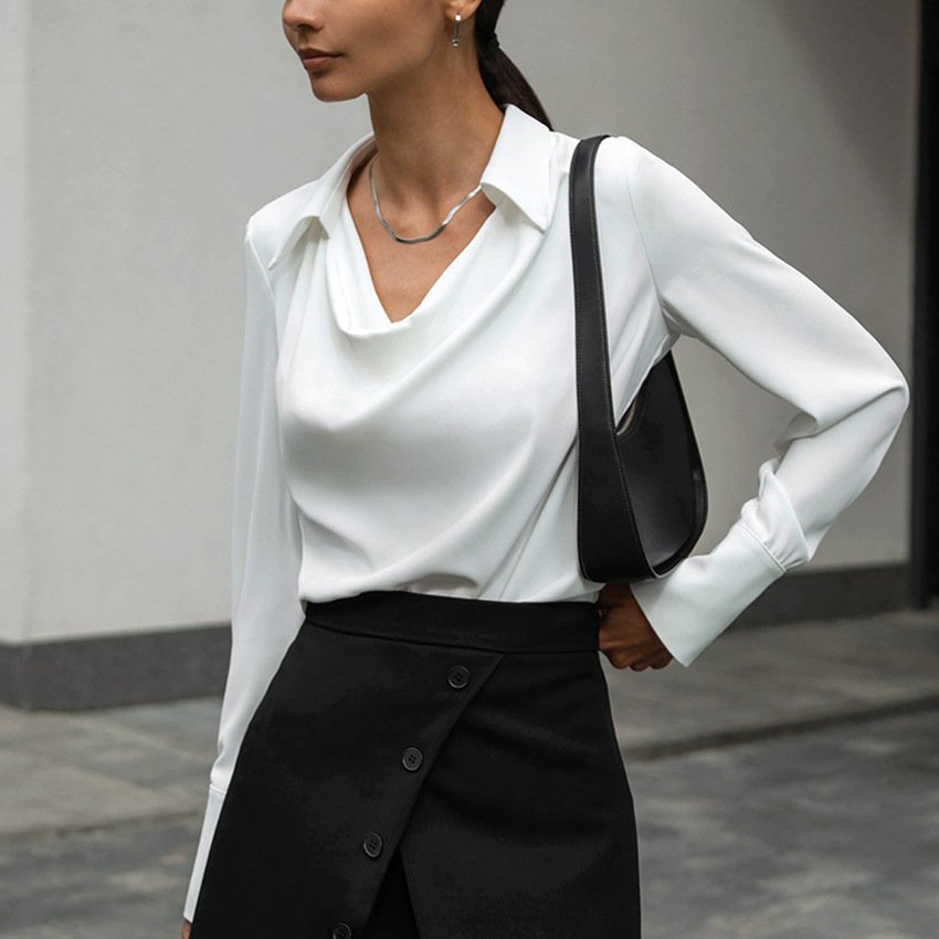 Collared Long-Sleeve Shirts Fashion Commuter Solid Color Blouse Casual Business Tops Women's Clothing - Image 4