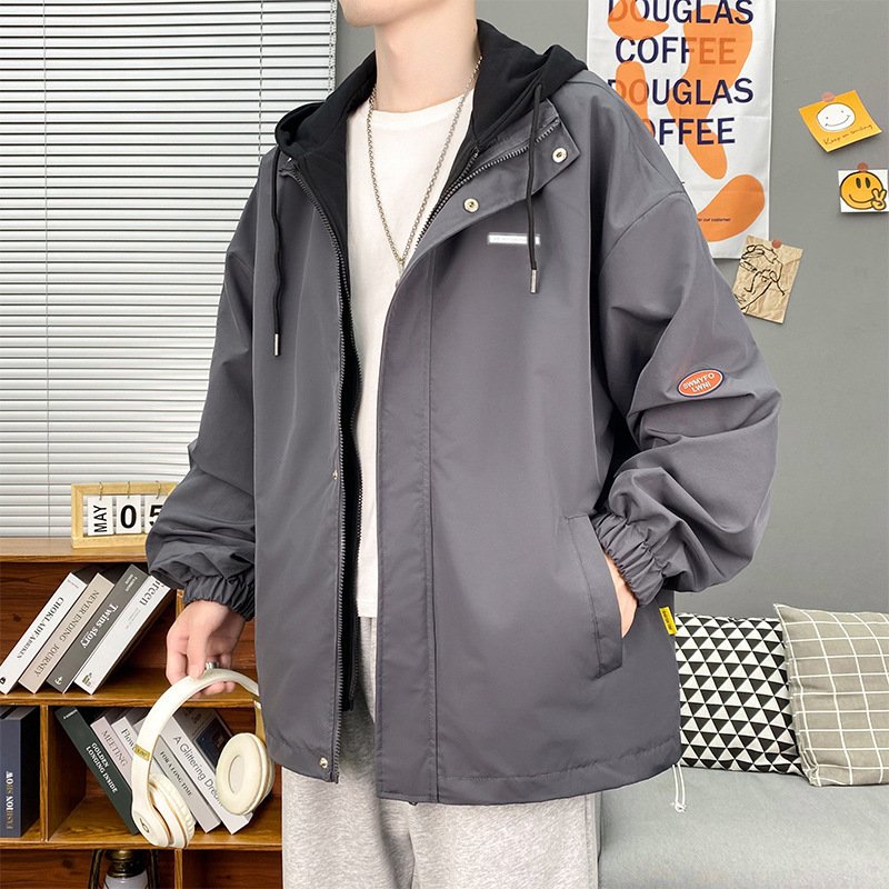 Mens Slim-Fit Hooded Jacket Korean-Style Trendy