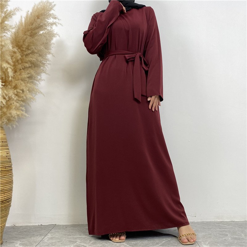 Clear Color Lace Up Muslim Dress With Pockets - Image 4