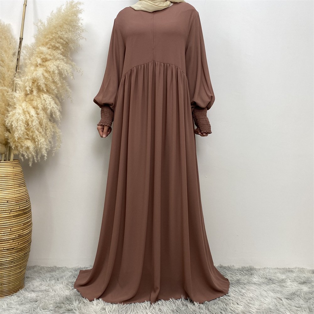 Muslim Simple Solid Color Pleated Elastic Chiffon Dress - Image 8