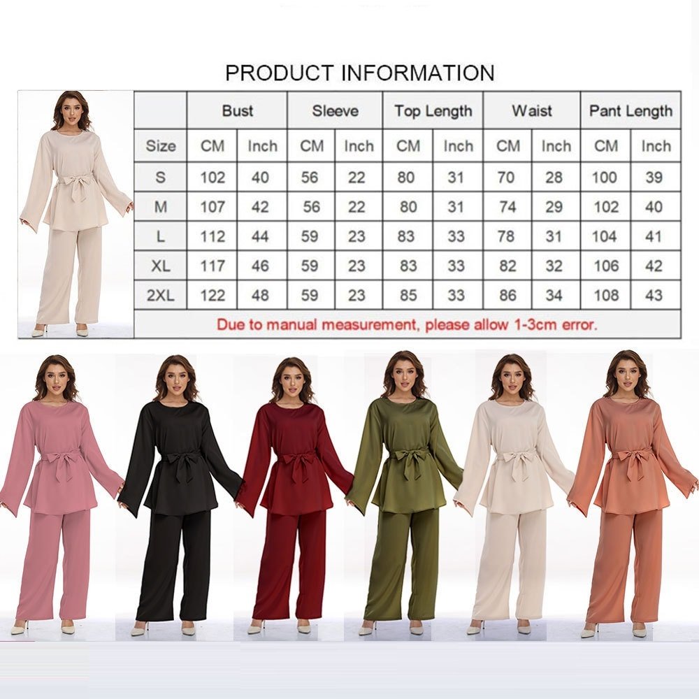 European And American Plus Size Women's Clothes Muslim Robe Lace-up Dress Two-piece Set - Image 8