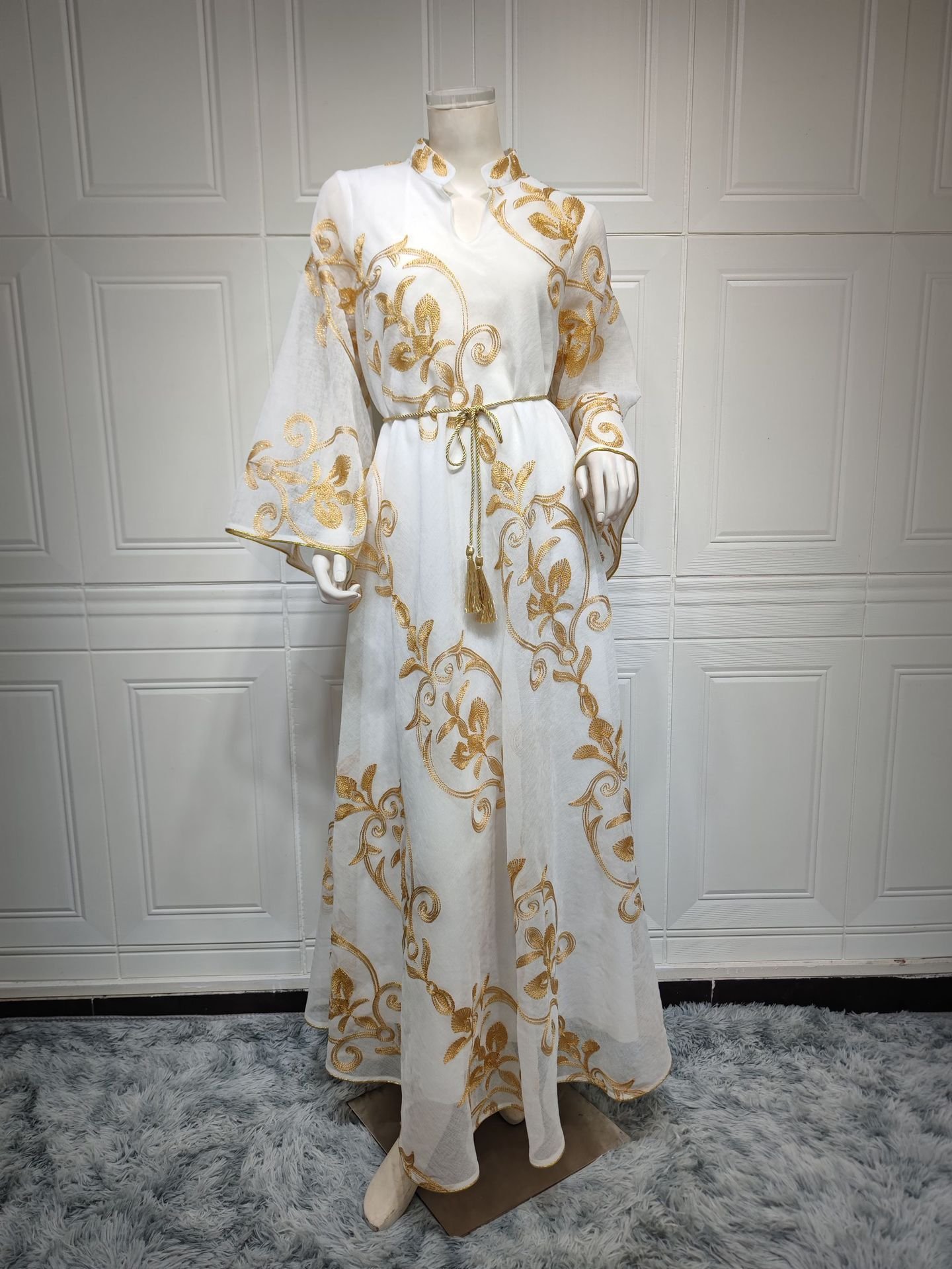 Arab Dubai Embroidered Mesh Dress European Muslim Party Dinner Fashion - Image 6