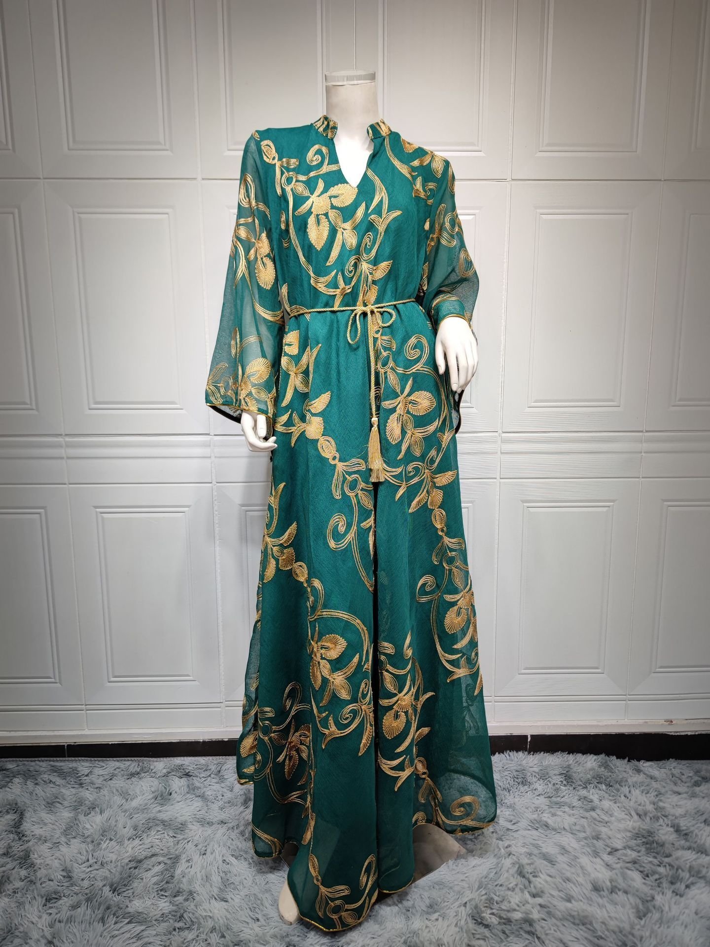 Arab Dubai Embroidered Mesh Dress European Muslim Party Dinner Fashion - Image 5